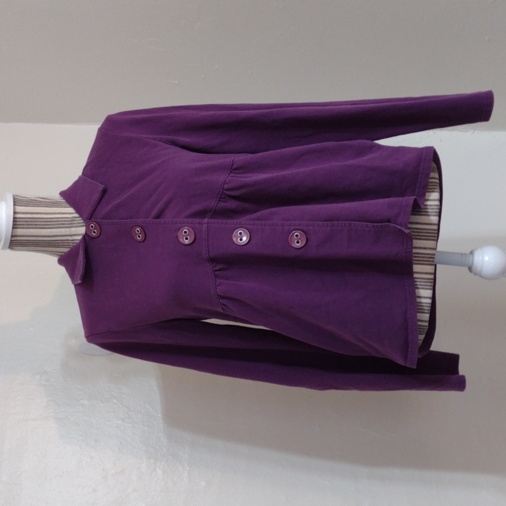 Boden Vintage Purple Jersey Knit Button Front Peplum Top w Pockets Fits Size M